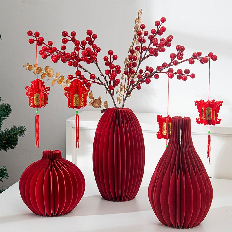 Red Gourd Honeycomb Balls Ornaments | Wedding Decor | Paper Material