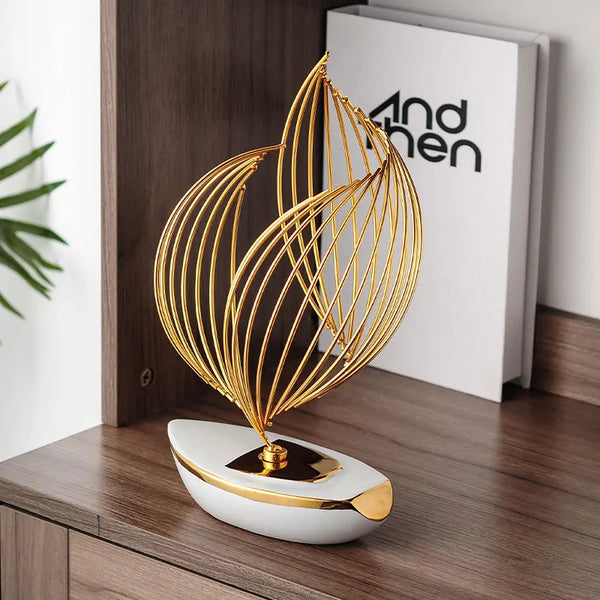 Minimalist Ceramic Metal Sculpture, Modern Office & Home Décor, Ceramic & Enamel, W5315
