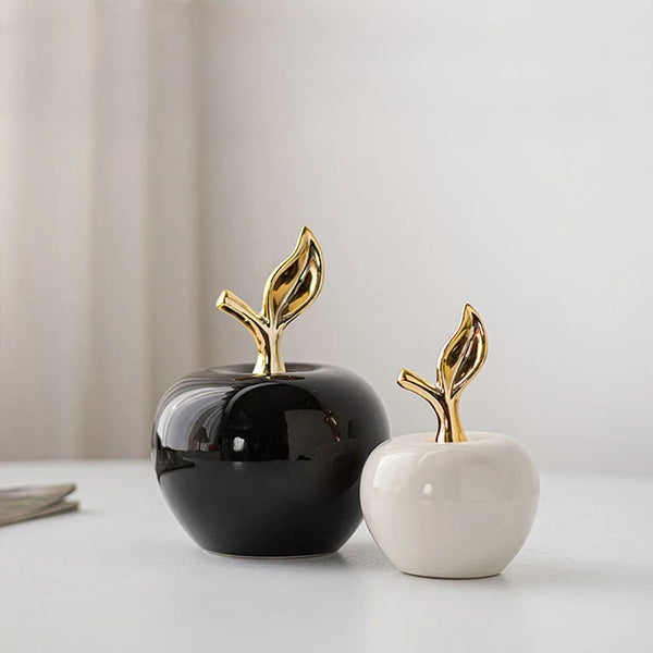 Classic European Style Ceramic Funny Christmas Fruit Figurine Ornament, White/Black, 2 Sizes