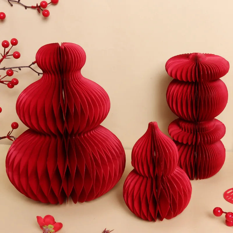 Red Gourd Honeycomb Balls Ornaments | Wedding Decor | Paper Material