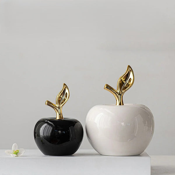 Classic European Style Ceramic Funny Christmas Fruit Figurine Ornament, White/Black, 2 Sizes