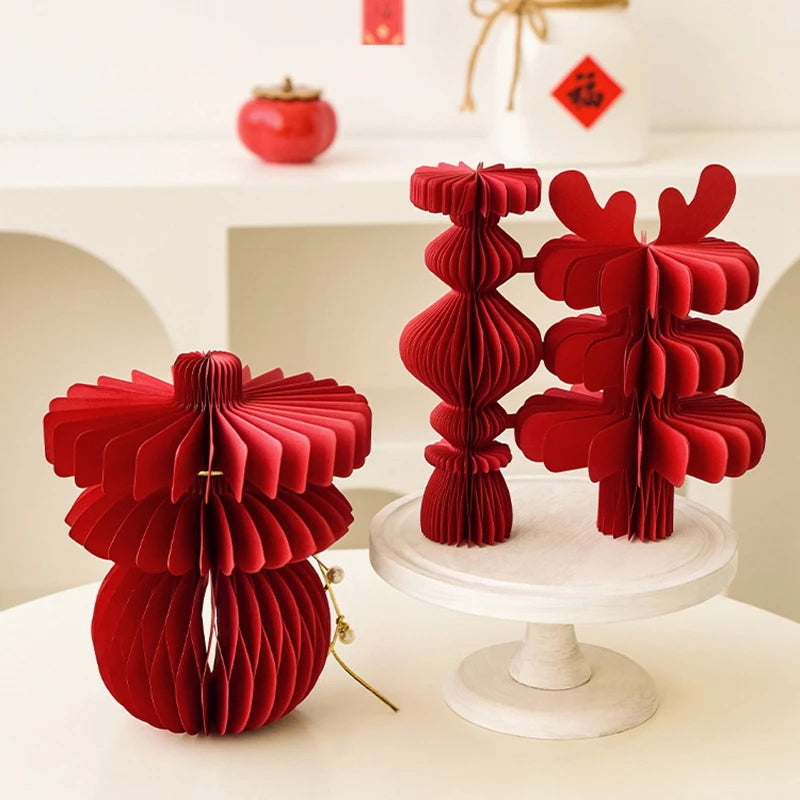 Red Gourd Honeycomb Balls Ornaments | Wedding Decor | Paper Material